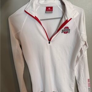 Colosseum White 1/4 Zip Pullover with Red Trim and Ohio State Logo